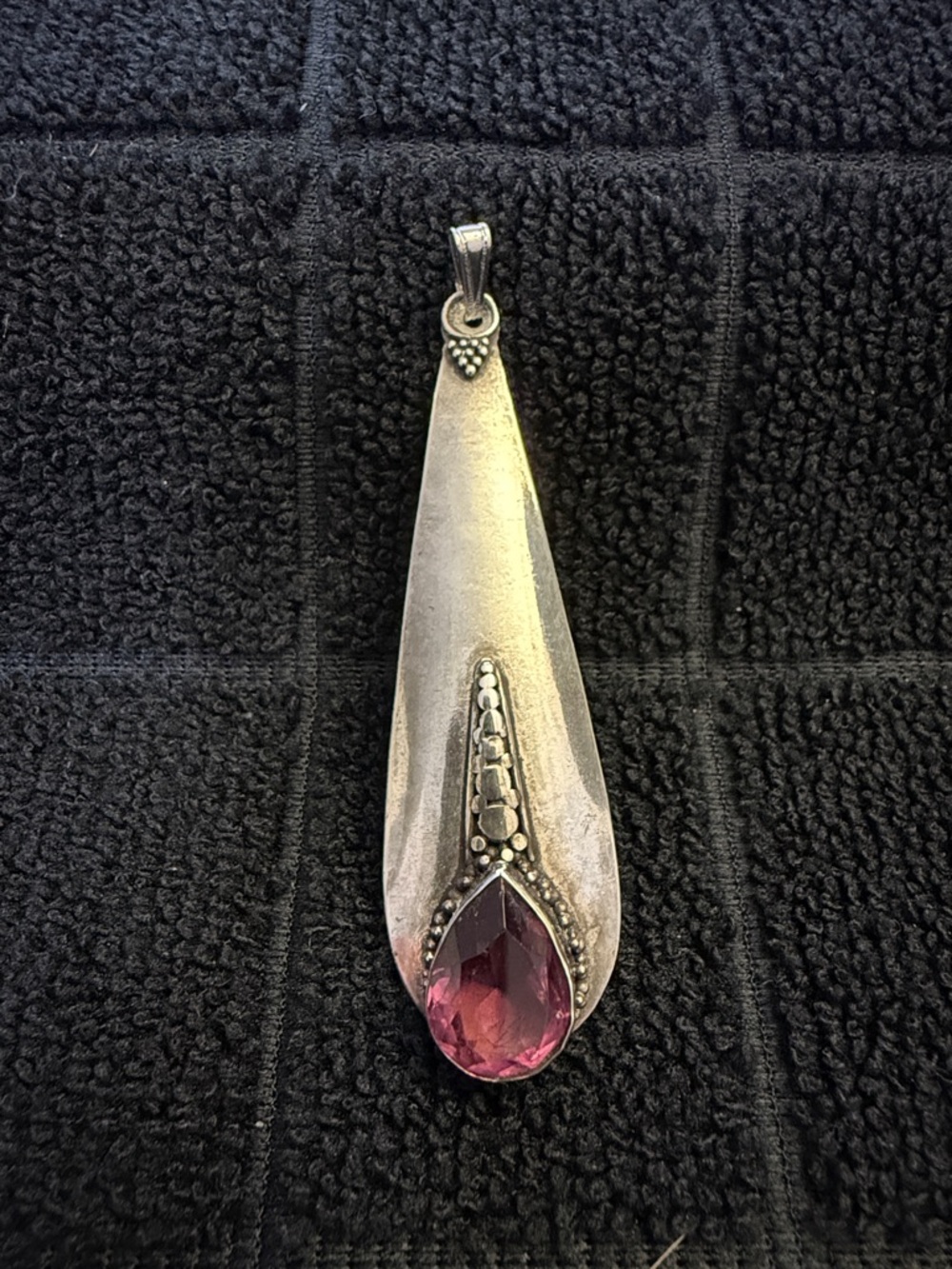 Sterling Teardrop Pendant with Pink Gemstone